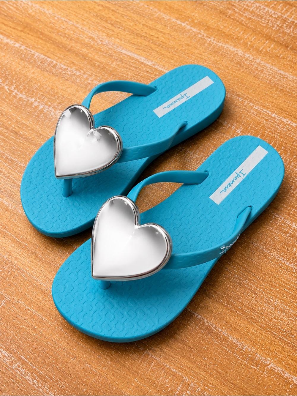Ipanema Kids Blue Flip Flops with Silver Heart Accent
